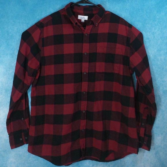 Croft & Barrow Flannel Long Sleeve Plaid Button Down Men's Shirt, Red, Size Lg - Picture 1 of 3